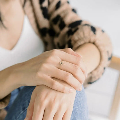 Starburst Compass Band Ring — Black Crystal Dainty Thin Stacking Minimalist - Rings