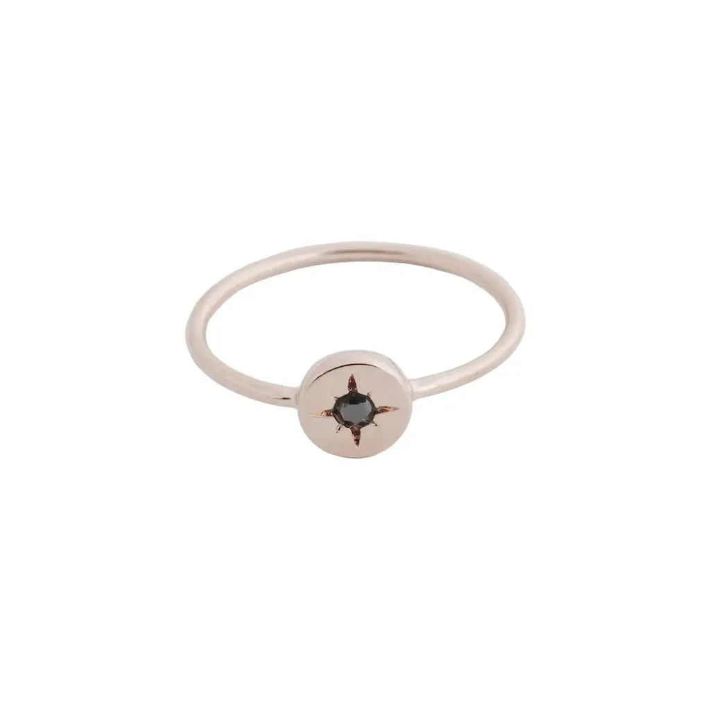 Starburst Compass Band Ring — Black Crystal Dainty Thin Stacking Minimalist - Rose Gold Rings