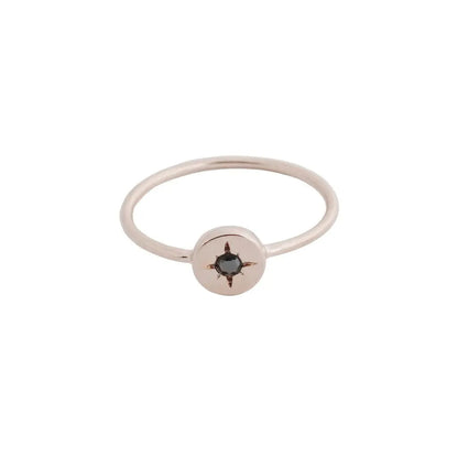 Starburst Compass Band Ring — Black Crystal Dainty Thin Stacking Minimalist - Rose Gold Rings