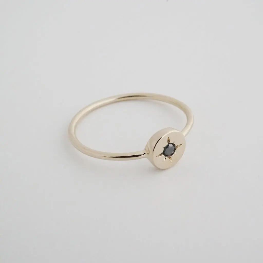 Starburst Compass Band Ring — Black Crystal Dainty Thin Stacking Minimalist - Rings