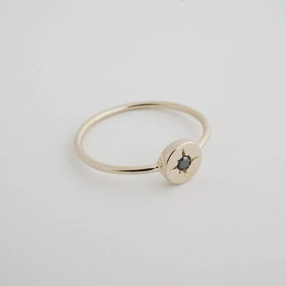 Starburst Compass Band Ring — Black Crystal Dainty Thin Stacking Minimalist - Rings