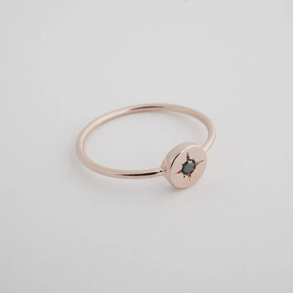 Starburst Compass Band Ring — Black Crystal Dainty Thin Stacking Minimalist - Rings