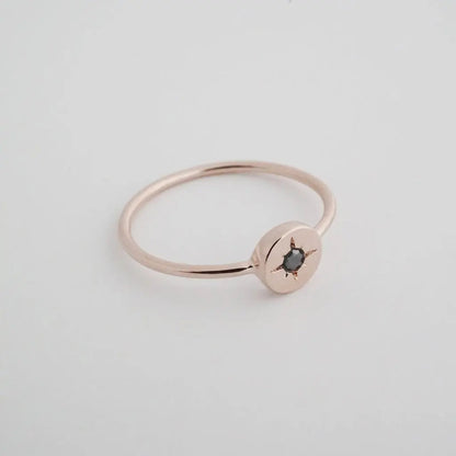 Starburst Compass Band Ring — Black Crystal Dainty Thin Stacking Minimalist - Rings