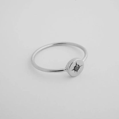 Starburst Compass Band Ring — Black Crystal Dainty Thin Stacking Minimalist - Rings