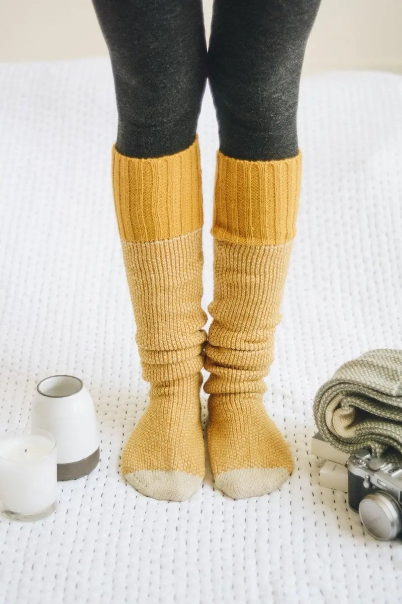 Cozy Ribbed Knit Lounge Socks Mustard