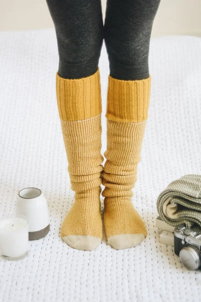 Cozy Ribbed Knit Lounge Socks Mustard