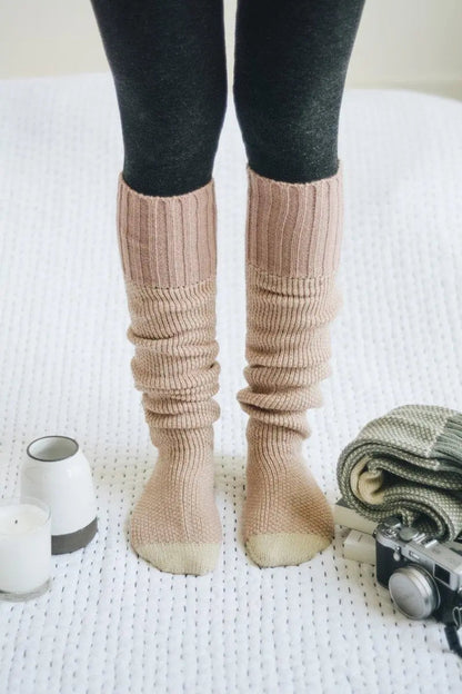 Cozy Ribbed Knit Lounge Socks Pink