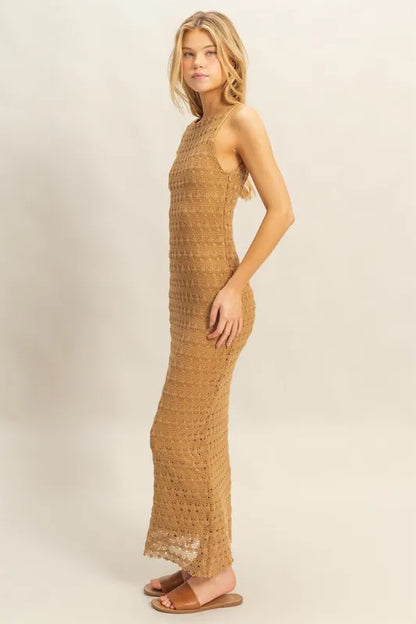 Sleeveless Crochet Open Back Maxi Dress – outfit idea for women | Ro + Ivy