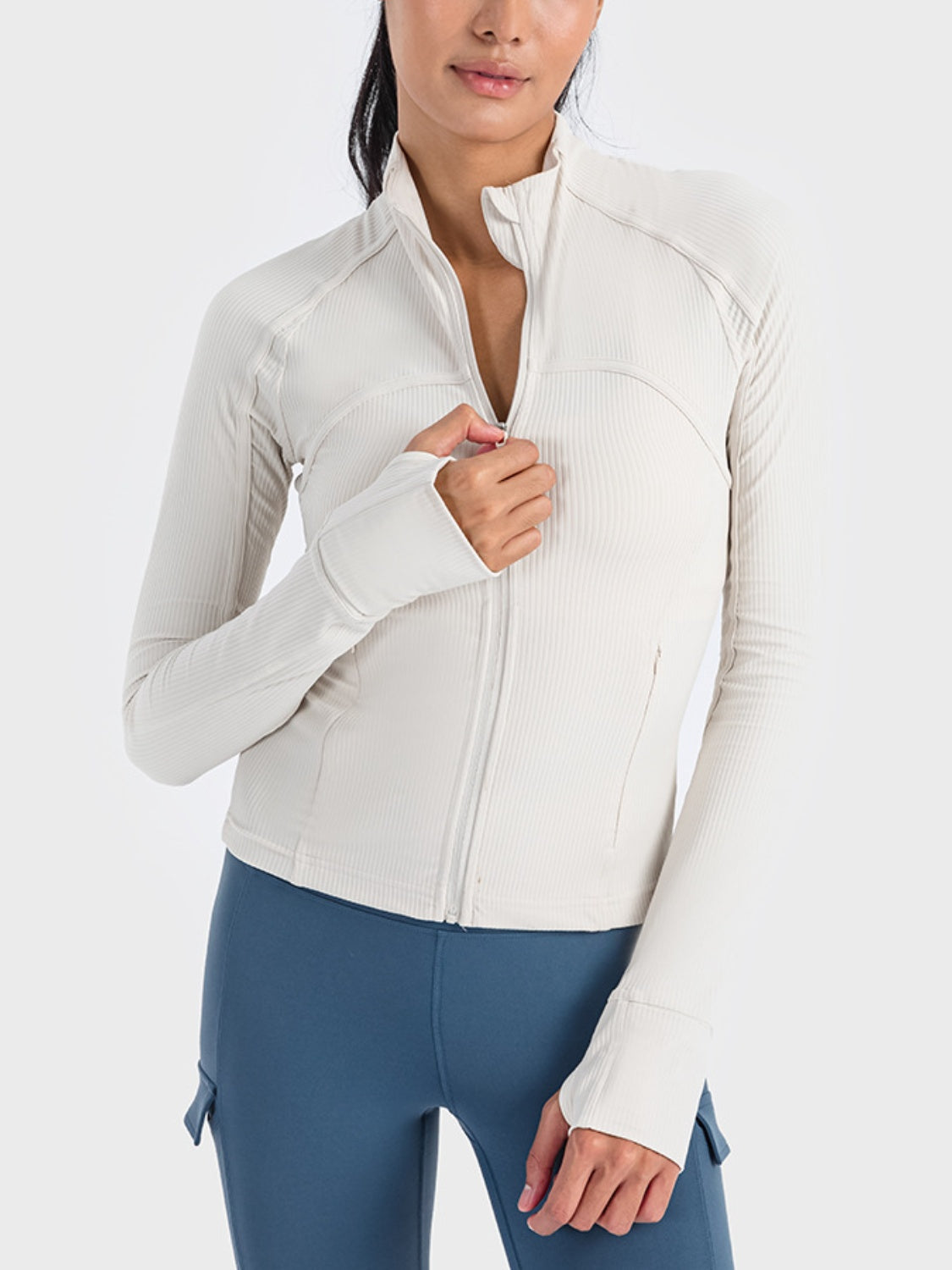Long Sleeve Zip-Up Activewear Jacket White