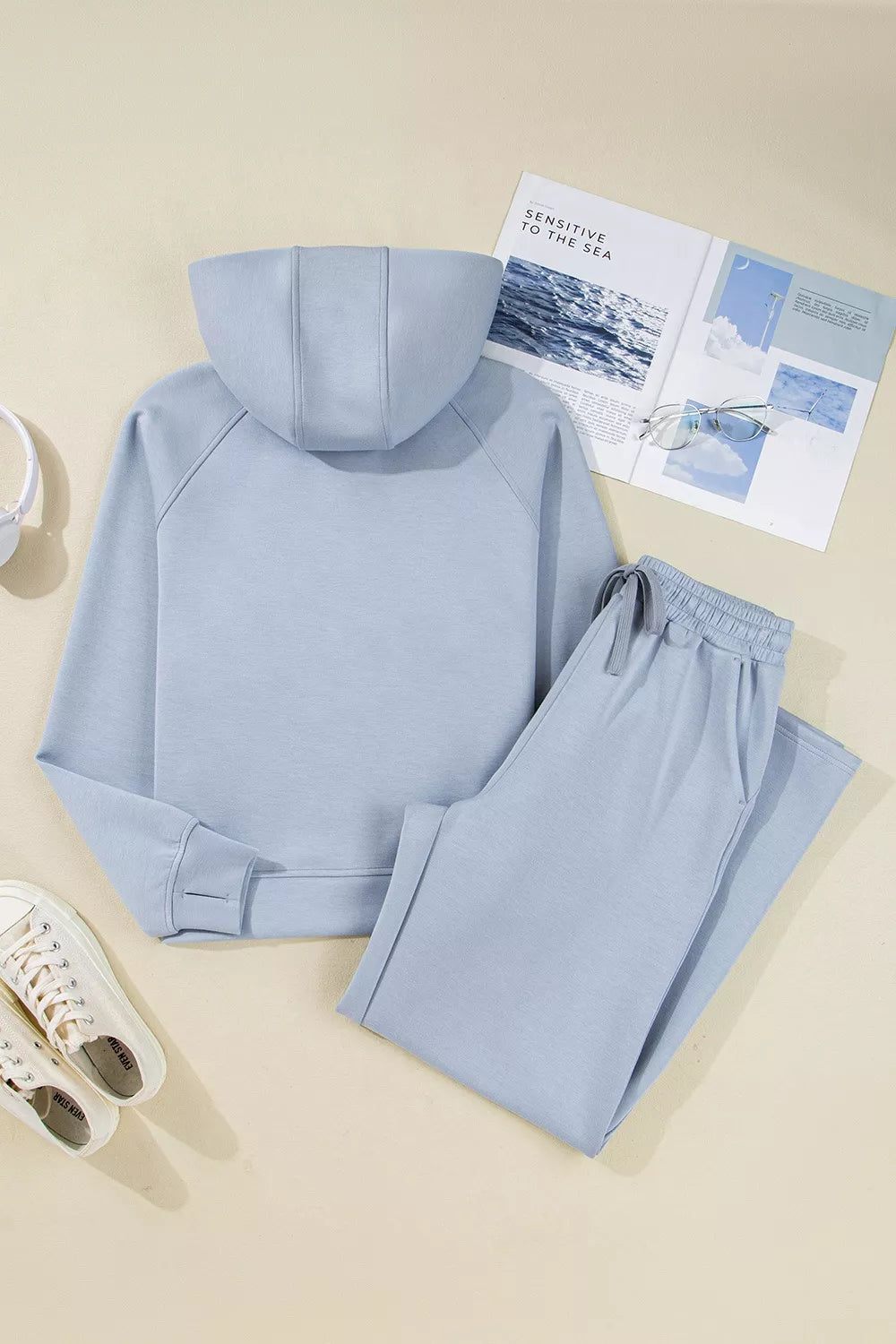 Women's Half Zip Thumbhole Sleeve Hoodie and Pants Set - Activewear Sets