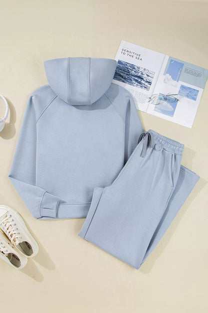 Women's Half Zip Thumbhole Sleeve Hoodie and Pants Set - Activewear Sets