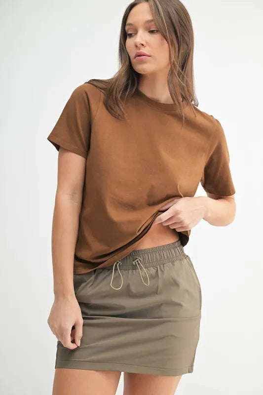 Round Neck Short Sleeve Cotton T-Shirt in Cocoa - COCOA DUST T-Shirts