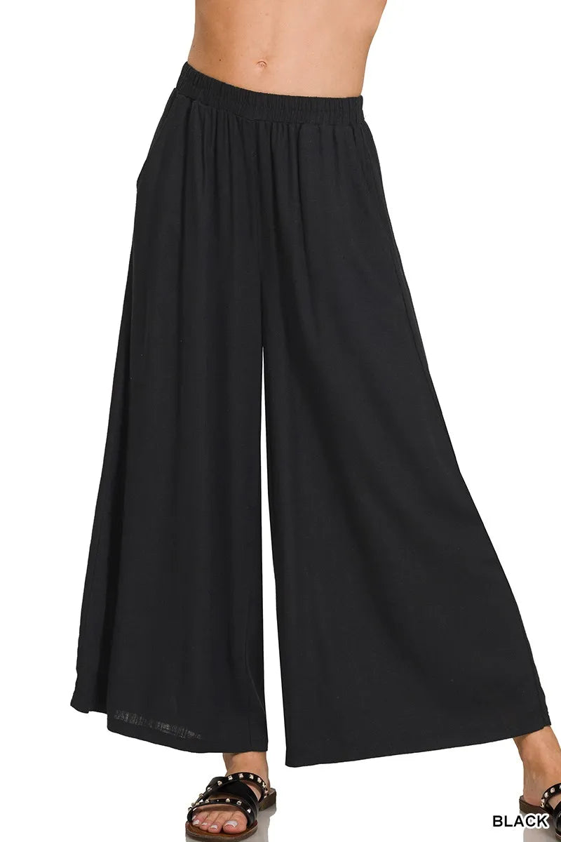 Woven Pleated Wide Leg Pants - Loungewear Pants