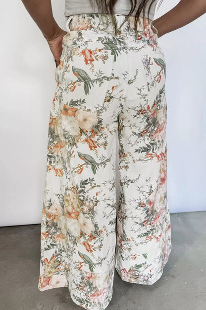 Women's Vintage Floral Print High Waist Wide Leg Jeans - Jeans