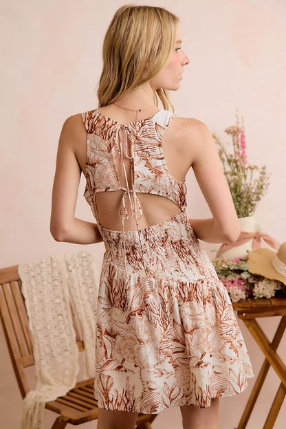 Women's Shell Print Smocked Fit and Flare Mini Dress - Mini Dresses