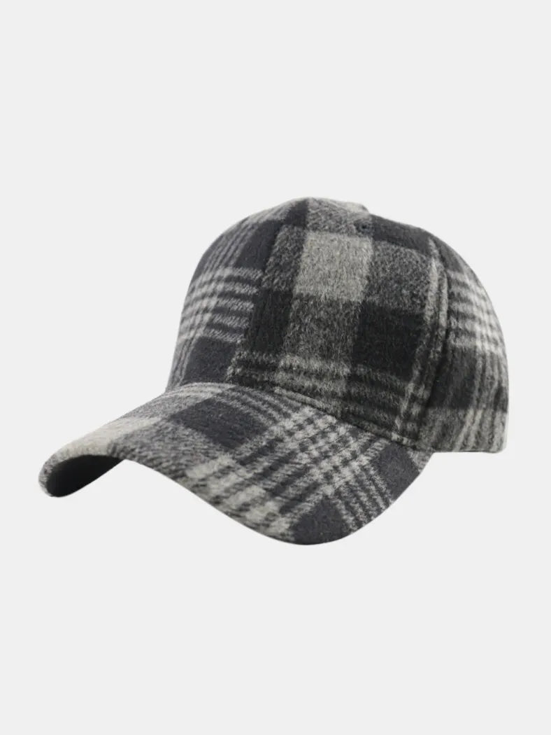 Adjustable Plaid Cotton Baseball Cap Black One Size