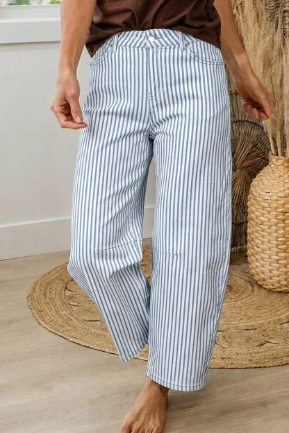 Women's Striped Barrel Leg Jeans - Jeans