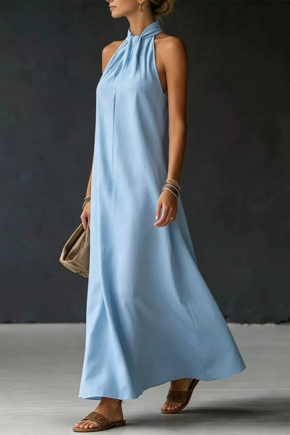 Women's Halter Neck Sleeveless Maxi Dress, Side Slit - Maxi Dresses