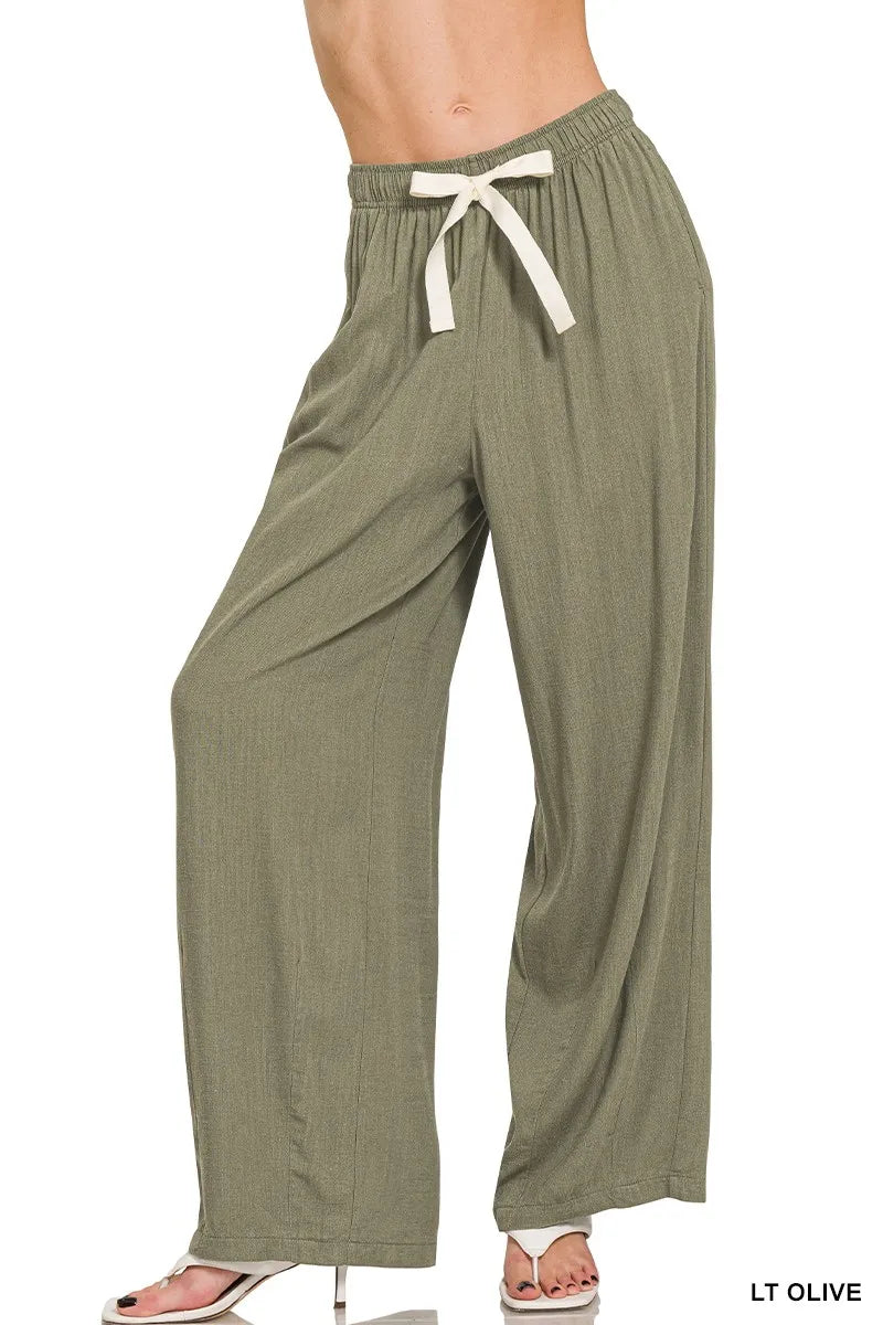 Linen Drawstring Pants in Olive – outfit idea for women | Ro + Ivy