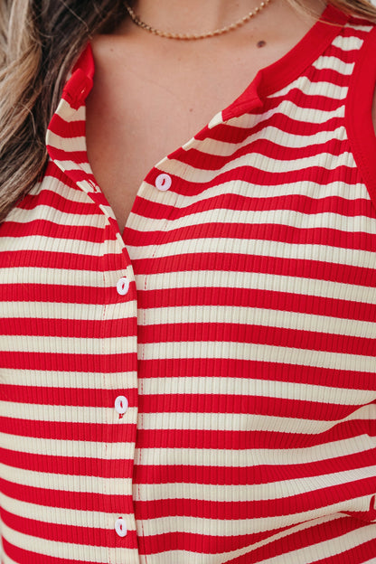 Bold Stripe Round Neck Ribbed Knit Sleeveless Tank Top — Fresh Everyday Style - Tank Tops