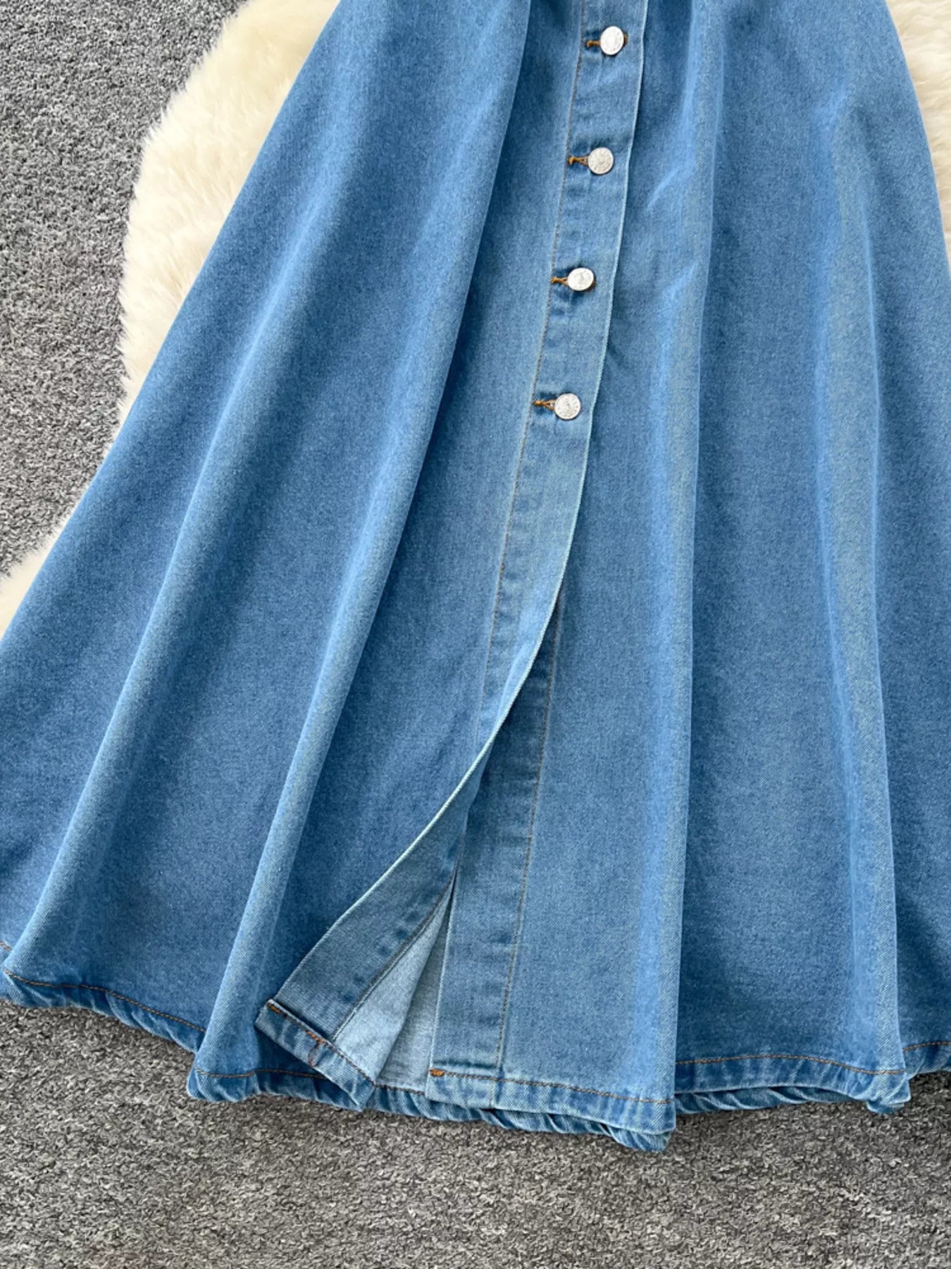 Women's Halter Neck Button Down Denim Maxi Dress - Maxi Dresses