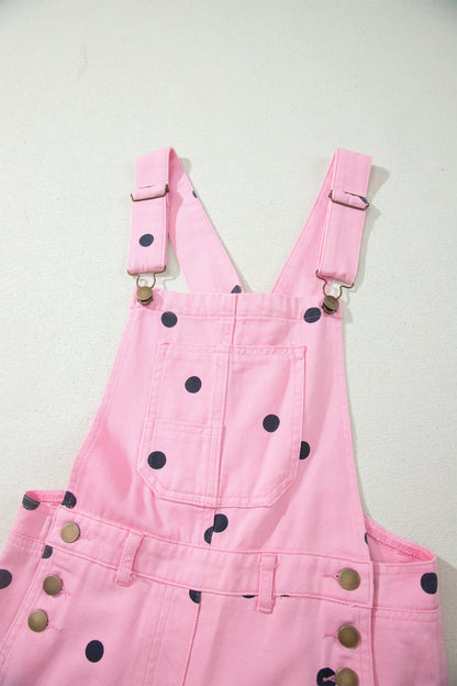 Polka Dot Denim Barrel Leg Overalls