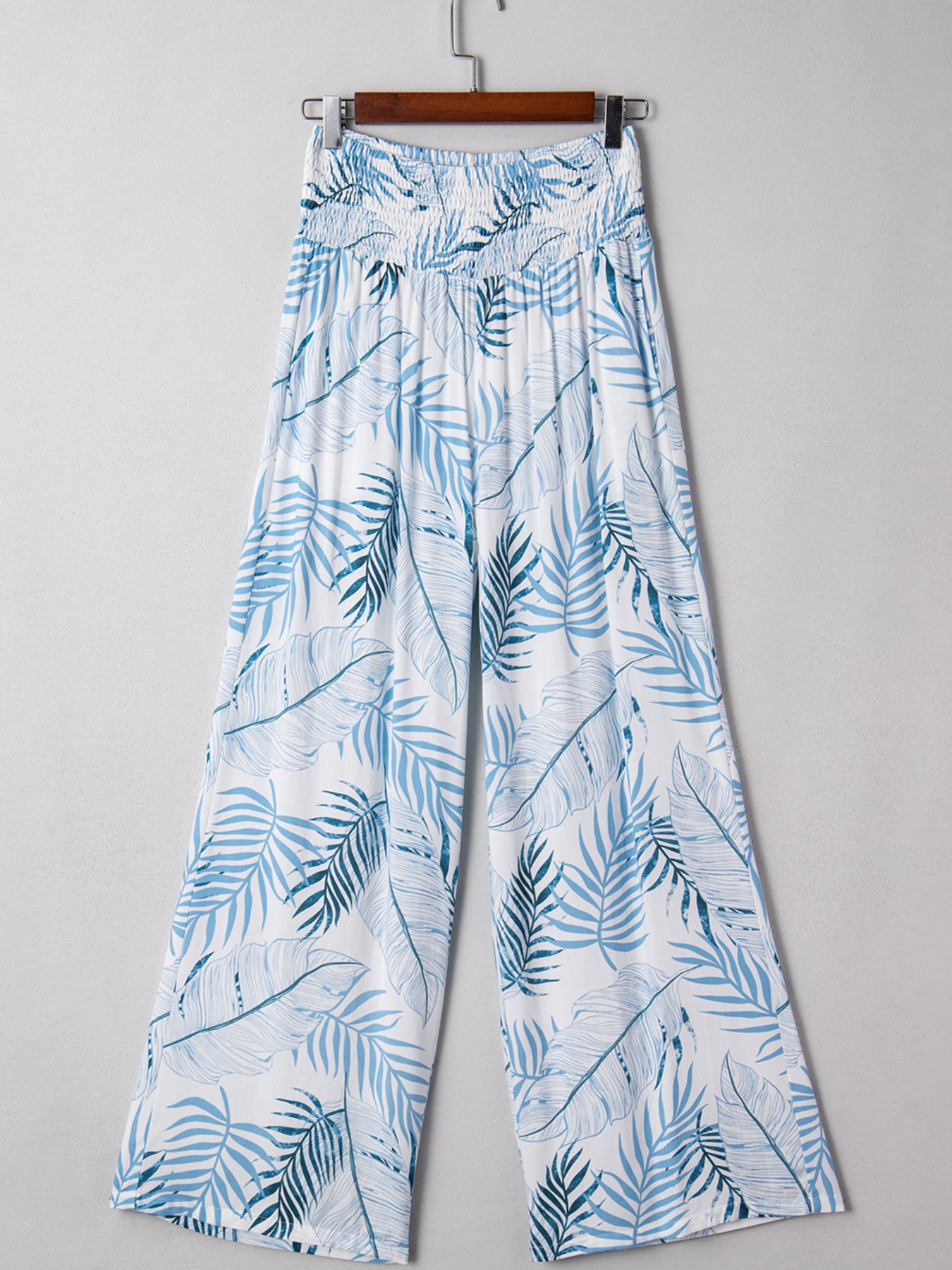 Women's Tropical Print Shirred Waistband Wide Leg Pants - Pants