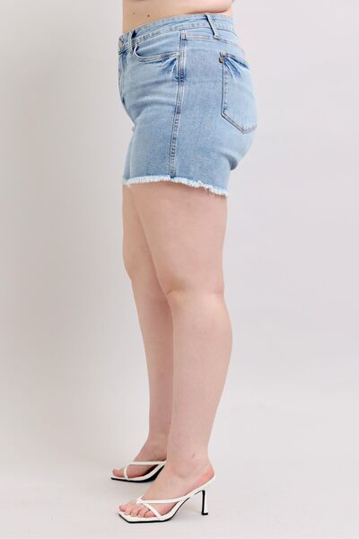 Full Size Tummy Control Raw Hem Denim Shorts Plus Size - Ro + Ivy