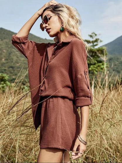 Women's Button Down Shirt and Shorts Set - Matching Sets