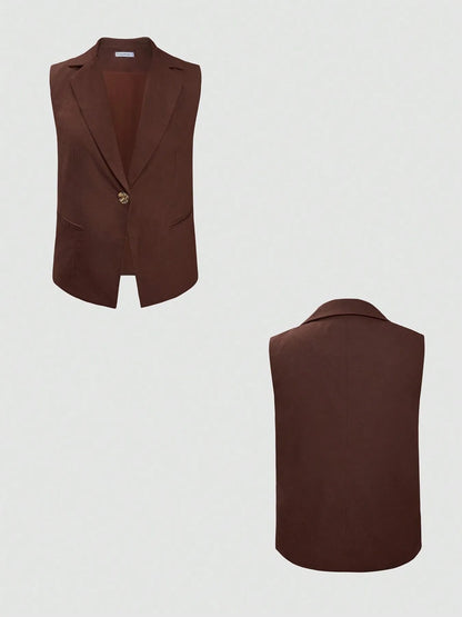 Women's One Button Sleeveless Top and Pants Set - Matching Sets