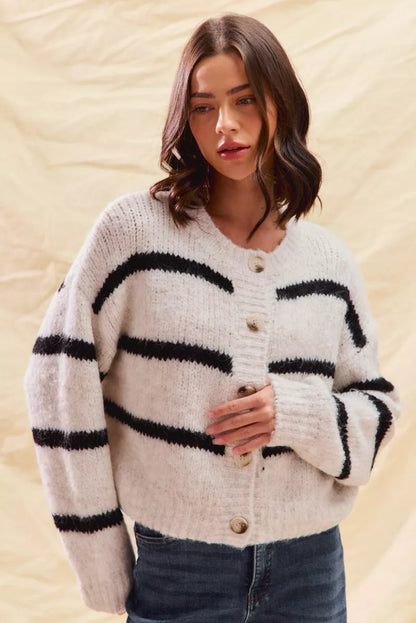 Stripe Soft Touch Button Cozy Cardigan | Trendy Cardigans Outfit Idea for Women by Ro + Ivy | Elevated Basics, Modern Comfort & Style
