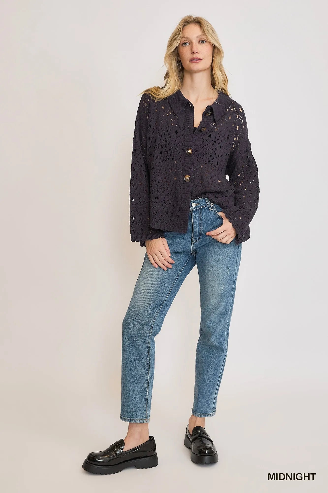 Women's Hollow Out Button Down Cardigan - Cardigans