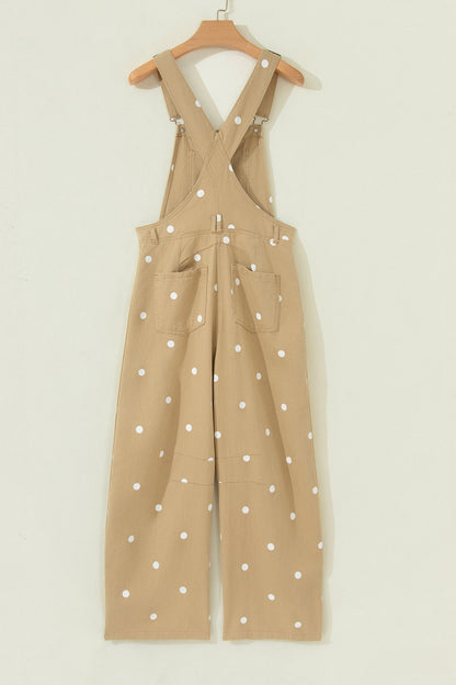 Polka Dot Denim Barrel Leg Overalls