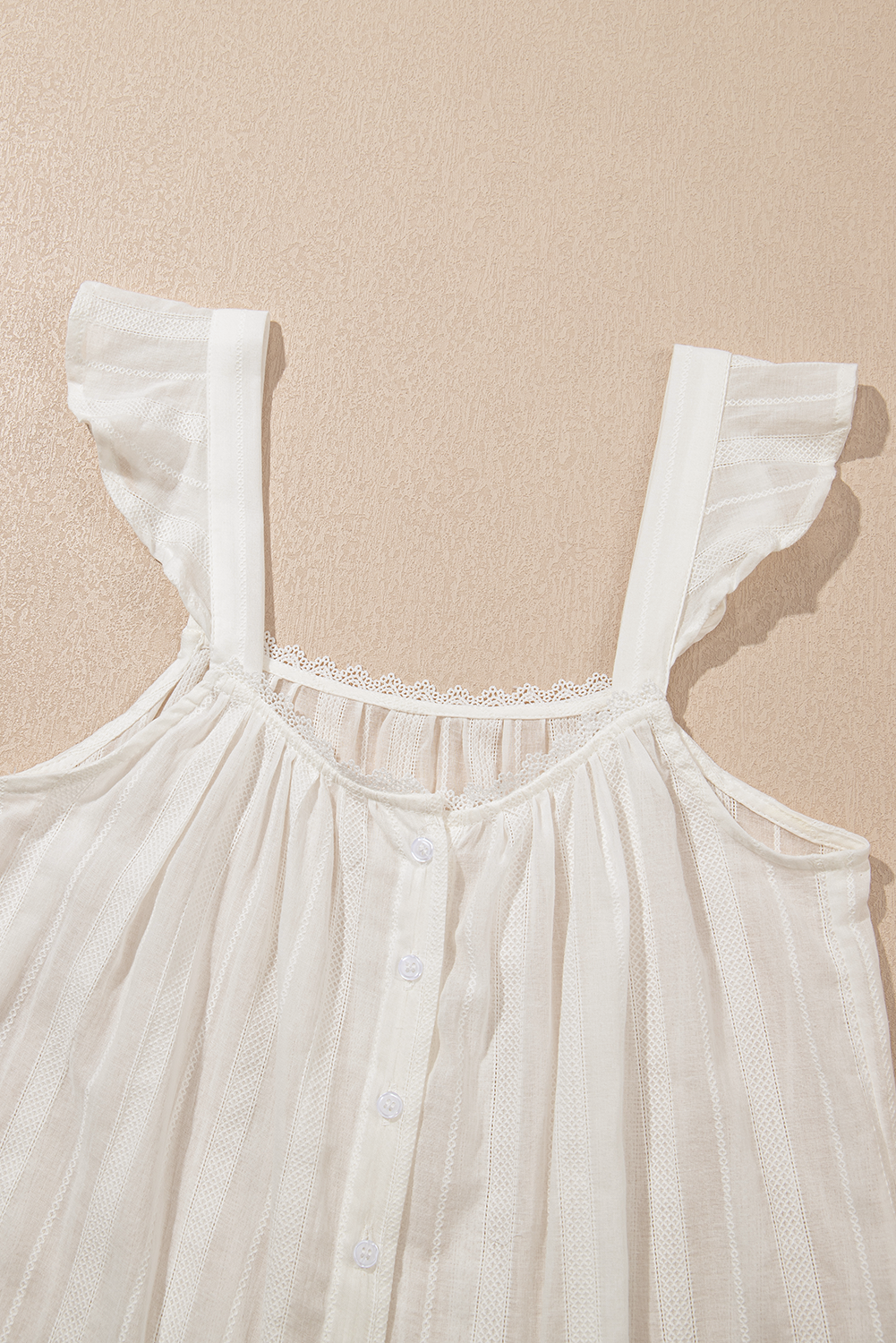 See Through Button Front Ruffle Sleeve Top