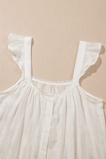 See Through Button Front Ruffle Sleeve Top