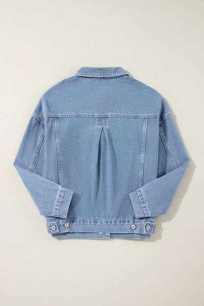 Striped Washed Denim Chest Pocket Oversized Vintage Jacket — Laid-Back Casual Style - Outerwear/Denim jackets