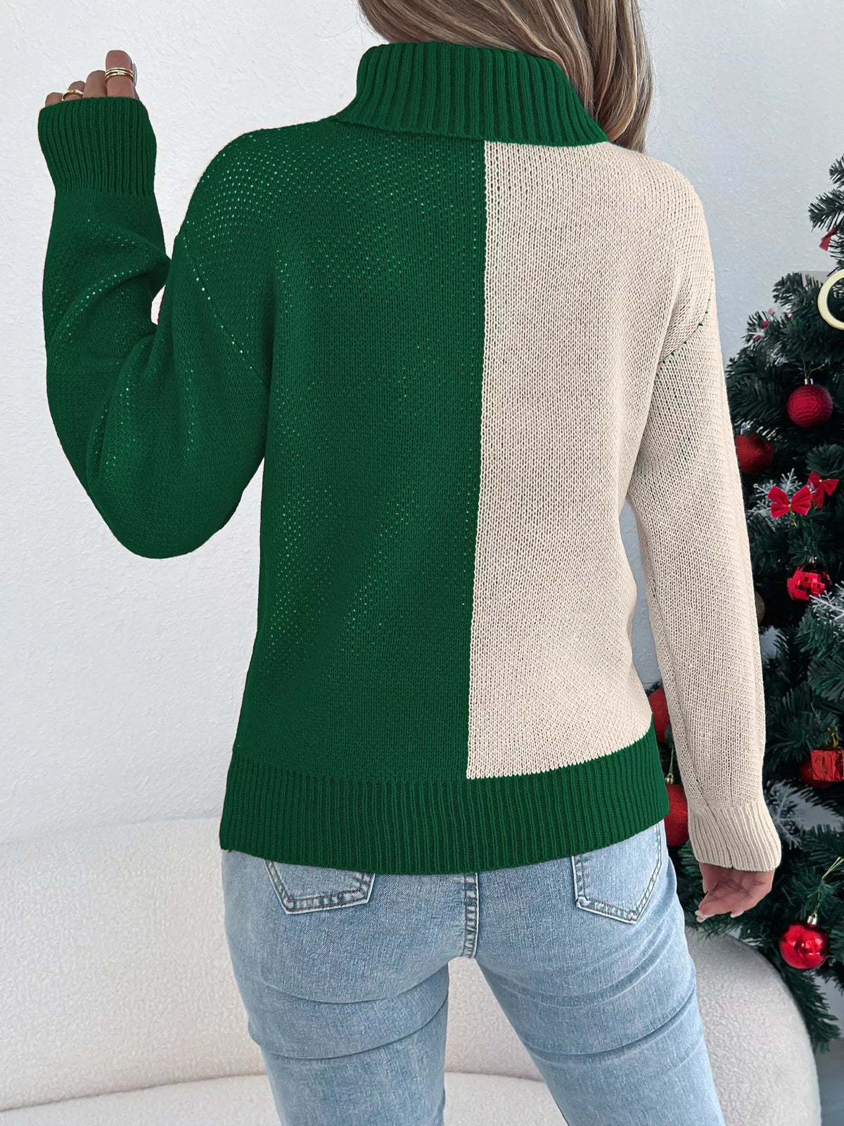 Christmas Reindeer Ribbed Turtleneck Knit Sweater