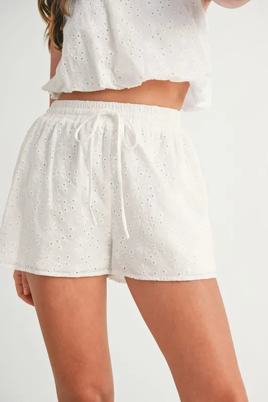 Eyelet Bubble Hem Sleeveless Top And Shorts Set – outfit idea for women | Ro + Ivy