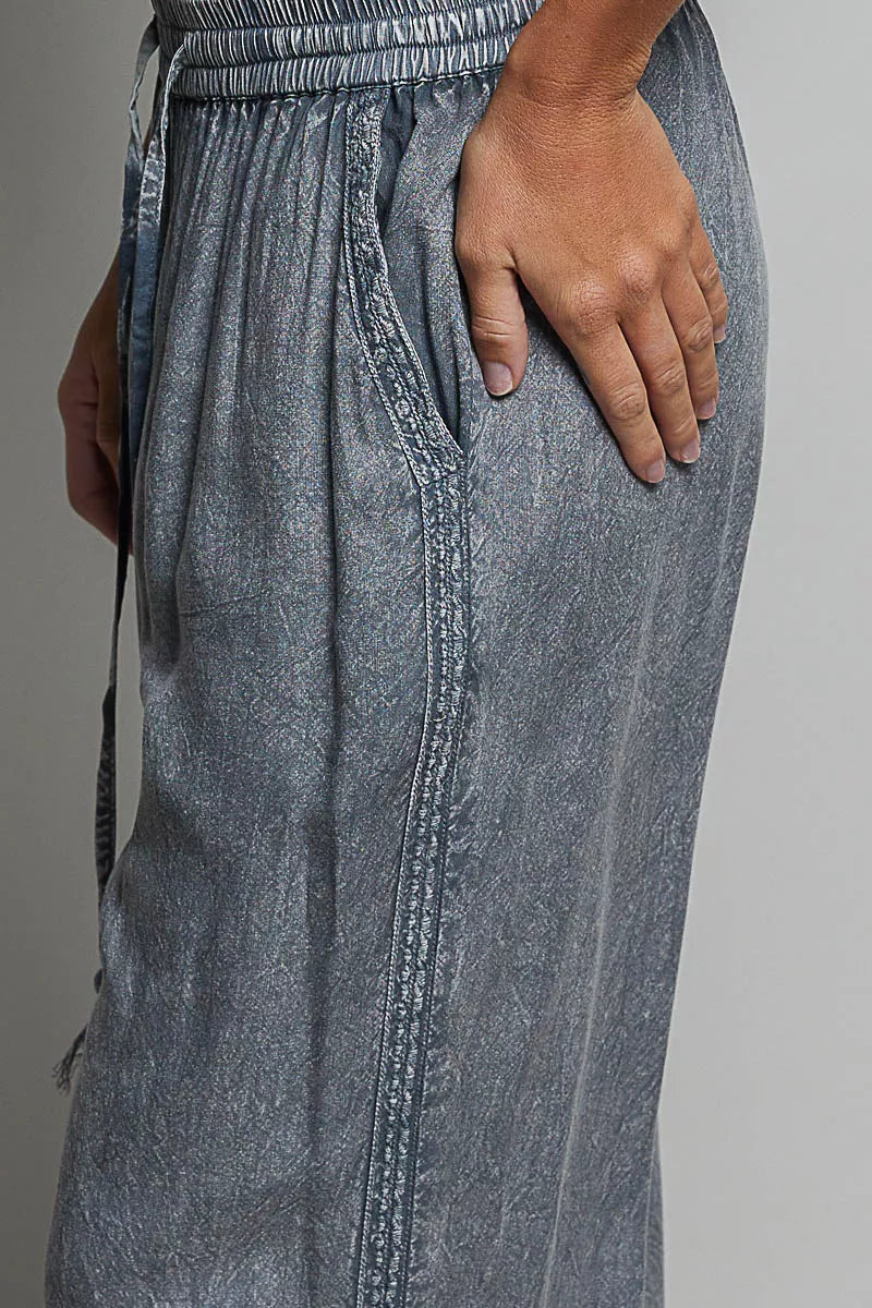 Women's Tassel Drawstring Embroidered Wide Leg Pants - Pants