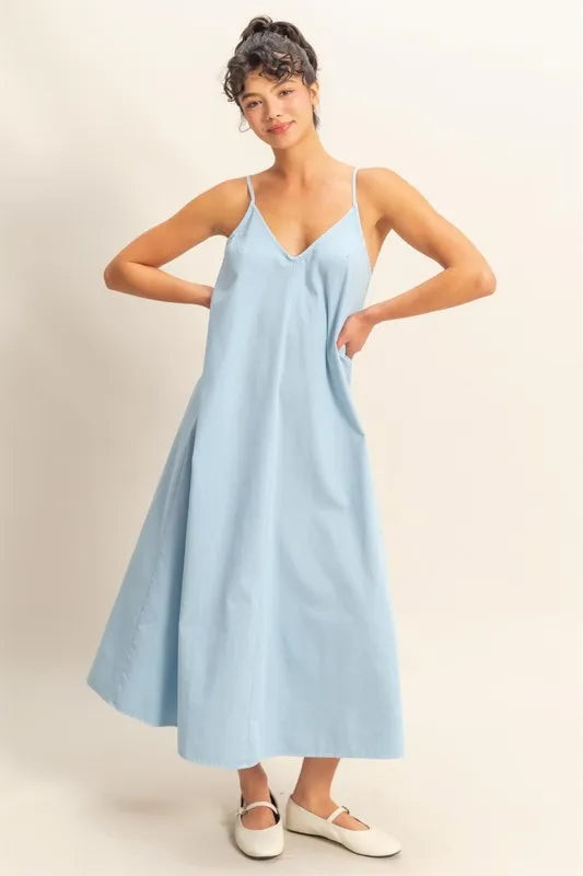 Dyed V-Neck Loose Maxi Dress – BABY BLUE outfit idea for women | Ro + Ivy