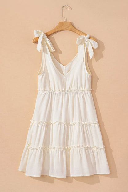 Women's Tied Strap Ruffle Tiered Mini Dress - Mini Dresses