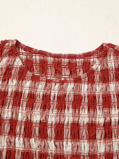 Women's Plaid Print Smocked Puff Sleeve Mini Dress - Mini Dresses