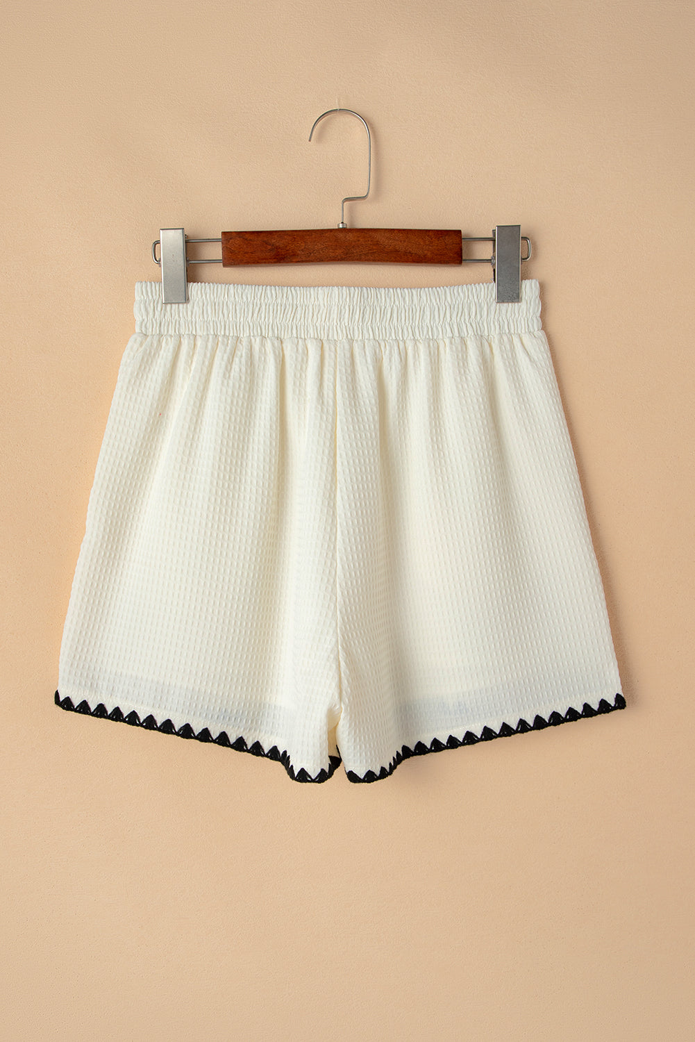 Contrast Ricrac Hem Waffle Textured Casual Shorts — Unique Relaxed Summer Style - Bottoms/Casual Shorts