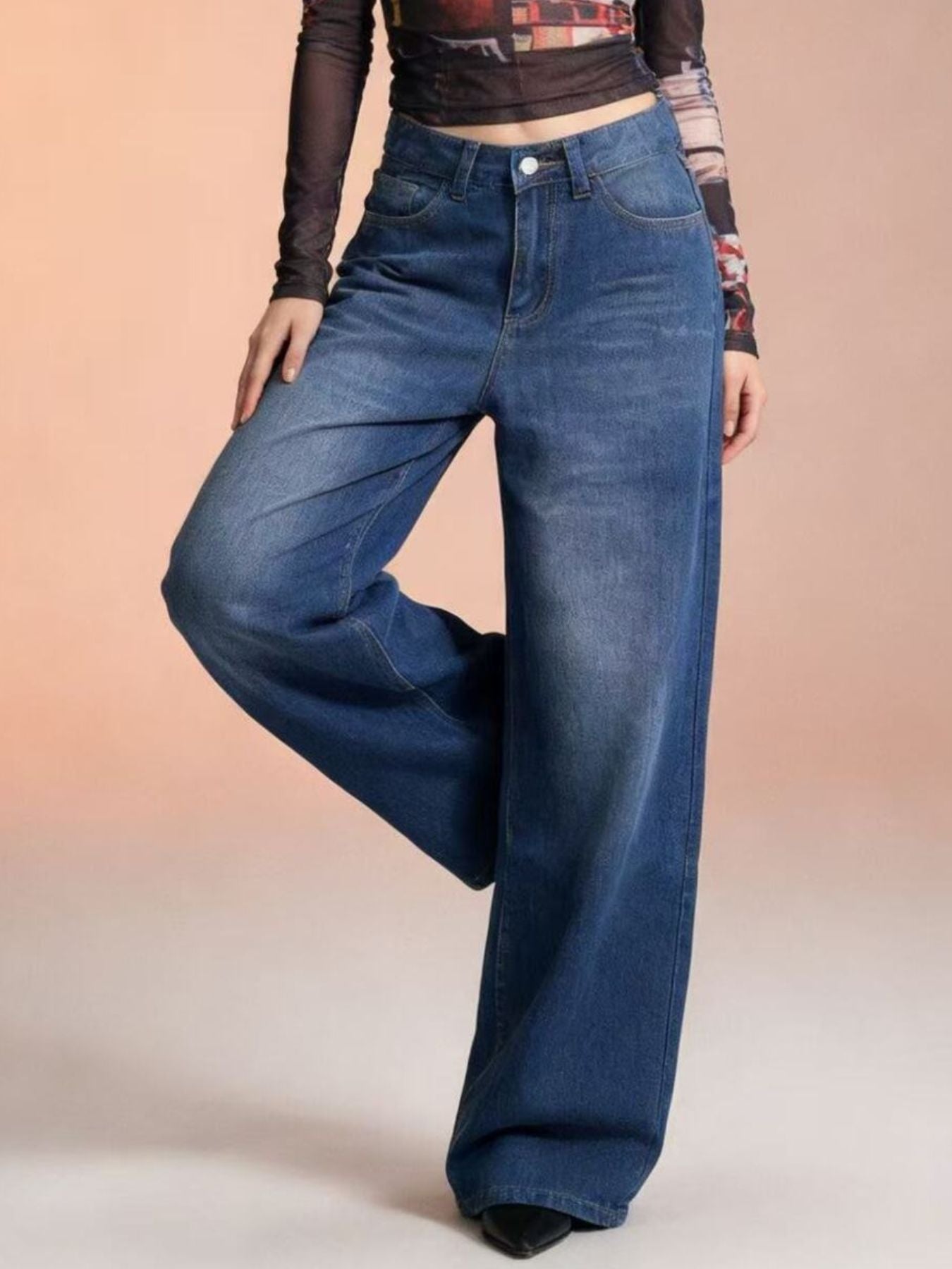 High-Waisted Wide Leg Jeans - Jeans