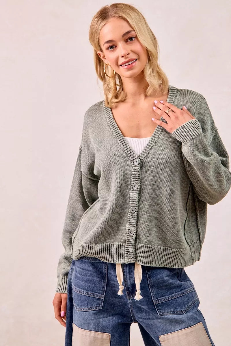 Vintage Washed V Neck Cardigan | Trendy Cardigans Outfit Idea for Women by Ro + Ivy | Elevated Basics, Modern Comfort & Style