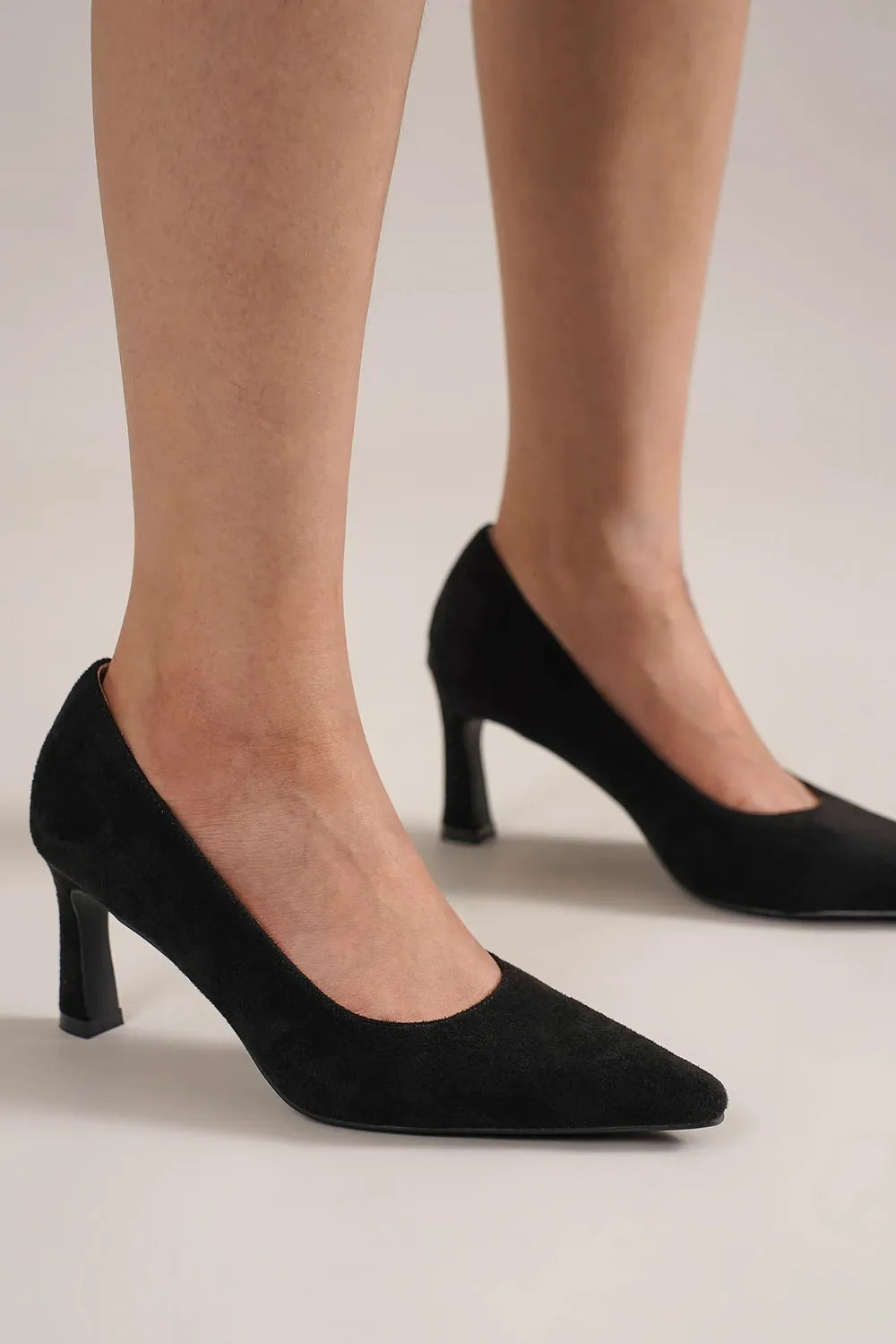 Faux Suede Point Toe Block Heel Pumps — Classic Sleek Elegant Versatile Style - Heels