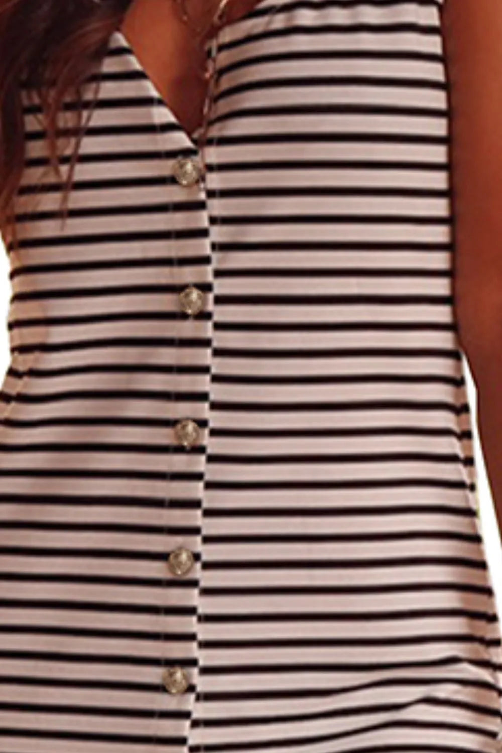 Button Up Wide Strap Midi Striped Dress - Midi Dresses