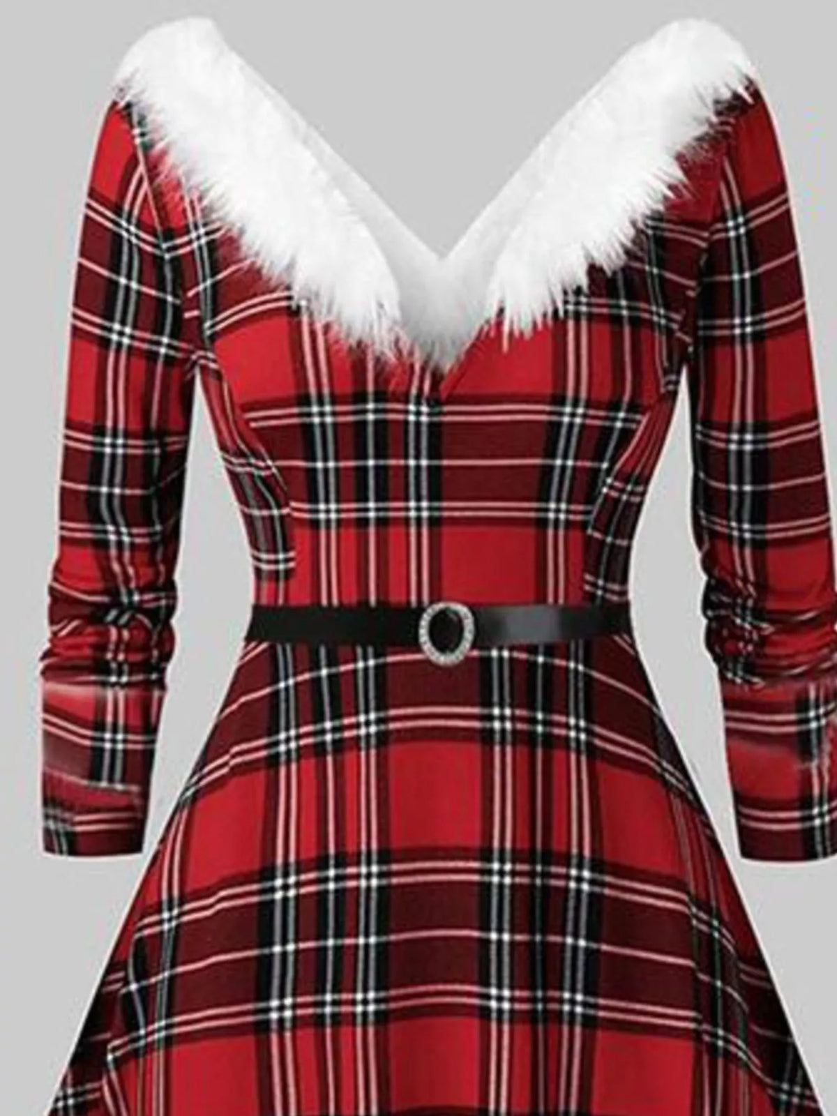 Long-Sleeve Christmas Dress with Fuzzy Trim
