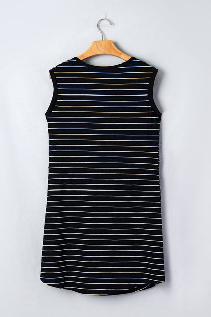 Stripe Drawstring Waist Pocketed Mini Dress