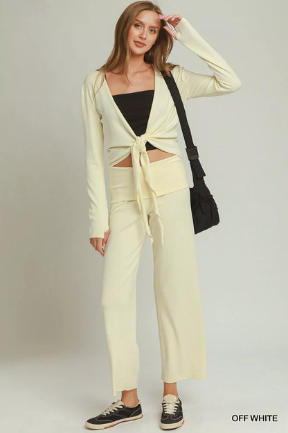 Women's Cotton Viscose Folded Waistband Straight Leg Pants - Trousers